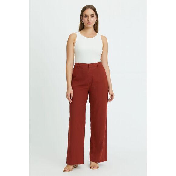 CLUB MONACO Wide Leg Linen Blend Trouser Rust Brown Sz 12 - Picture 1 of 5